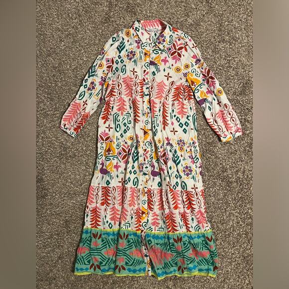 Zara Multicolor Otomi Floral Print Oversized Shirt Dress - Picture 4 of 9